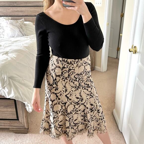 Vintage Elie Tahari Floral Embroidered A-Line Midi Skirt 2 Romantic Whimsical - Picture 9 of 9